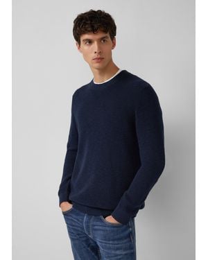 S.oliver Strickpullover mit Crew Neck und Strukturmuster - Blau