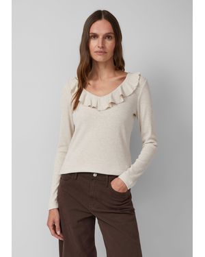 S.oliver Strick-Shirt im Slim Fit mit Volants - Natur