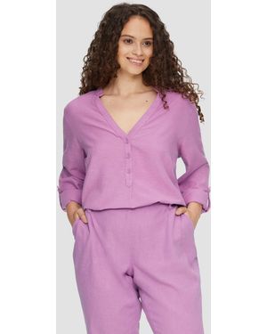 QS Bluse mit Stehkragen und Knopfleiste - Lila