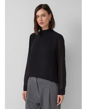 S.oliver Chiffon-Bluse mit Futter und gerafftem Kragen - Schwarz