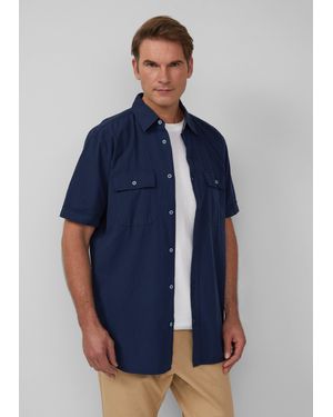 S.oliver Regular Fit: Kurzarmhemd mit Strukturstreifen und Kentkragen - Blau