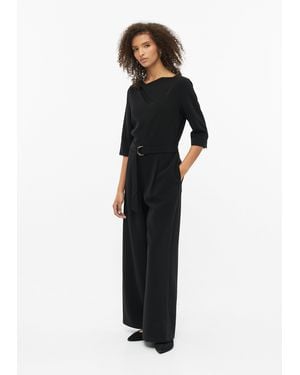S.oliver Crêpe-Overall Mit Wide Leg Und Gürtel - Schwarz