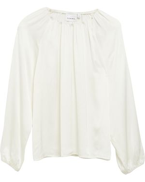 Comma, Satinbluse Mit Raffung - Weiß