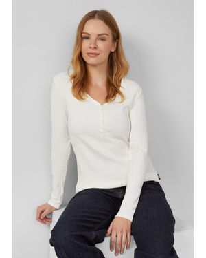 S.oliver Ripp-Langarmshirt mit Knopfleiste im Slim Fit - Weiß