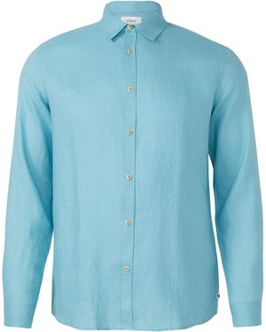 S.oliver Regular Fit: Hochwertiges Leinenhemd Mit Kentkragen - Blau