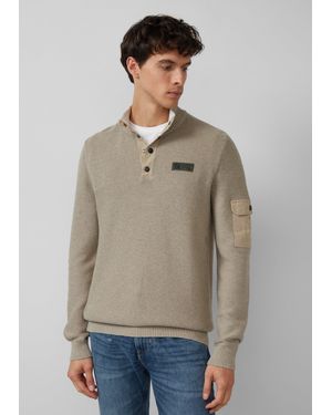 S.oliver Strickpullover aus Baumwolle mit Troyer-Kragen und Strukturmix - Natur
