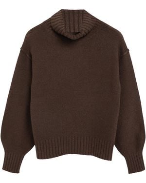 S.oliver Bouclé-Strickpullover Mit Rollkragen - Braun