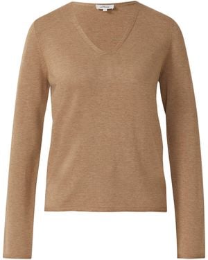 S.oliver Feinstrickpullover Mit V-Ausschnitt Und Rollkante Am Saum - Natur