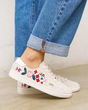 Soludos Ibiza Classic Sneaker | Embroidery | Floral - Stone White - Blue