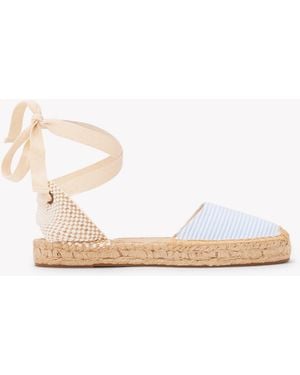Soludos Lauren Lace Up Espadrille | Seersucker | Classic Blue - White