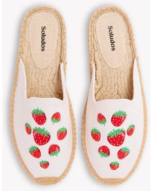 Soludos Smoking Mule Espadrille | Embroidery | Strawberries - Oasis White