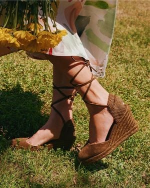 Soludos Marseille Wedge Espadrille | Leather Colour | Oliva Green - Tonal - Metallic