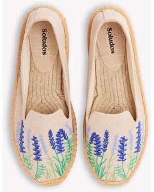 Soludos Smoking Espadrille | Embroidery | Bluebonnets - Natural Undyed - White