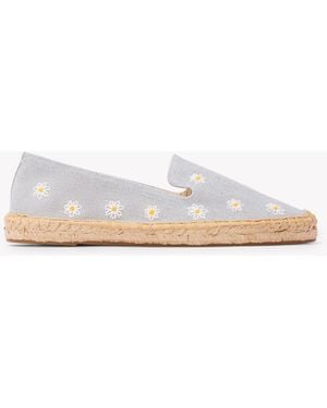 Soludos Smoking Espadrille | Embroidery | Daisies - Dolphin Blue - White