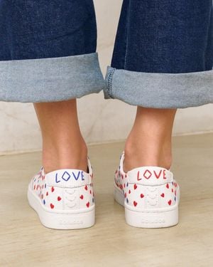 Soludos Ibiza Classic Sneaker | Embroidery | Hearts - Oasis White - Blue