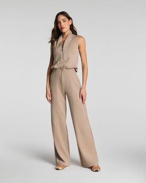 Spanx Airessentials Shawl Collar Half Zip Top Jumpsuit - Natural