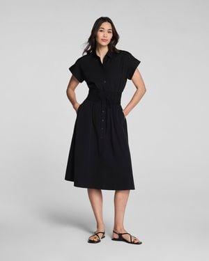 Spanx Poplin Smocked Midi Shirt Dress - Black