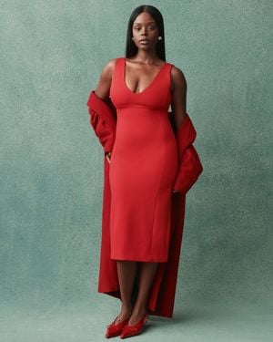 Spanx Shape Ponte V-Neck Midi Dress - Red