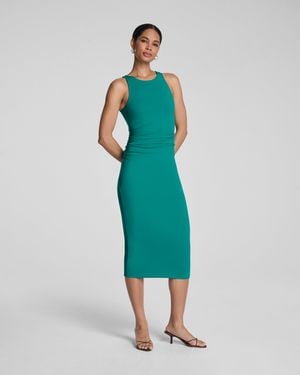 Spanx Smooth Jersey High Neck Ruched Midi Dress - Green