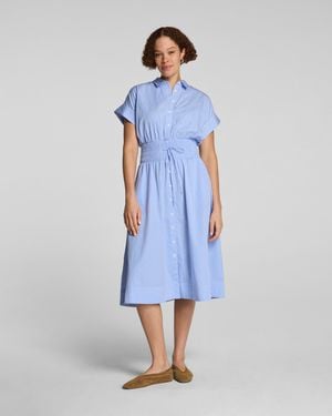 Spanx Poplin Smocked Midi Shirt Dress - Blue