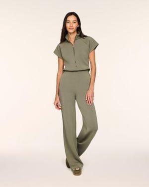 Spanx Airessentials Pintuck Half Zip Top Jumpsuit - Natural