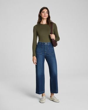 Spanx Shape Authentic 360 Cropped Wide Leg Jeans With Patch Pockets, Adriatic - Blue