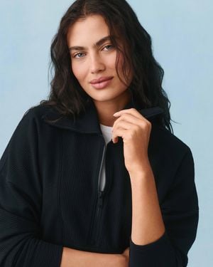 Spanx Airessentials French Rib Half Zip Top - Black