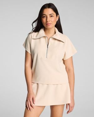Spanx Airessentials French Rib Short Sleeve Half Zip Top - Natural