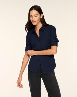 Spanx Poplin No-Gape Tailored Button Down - Blue