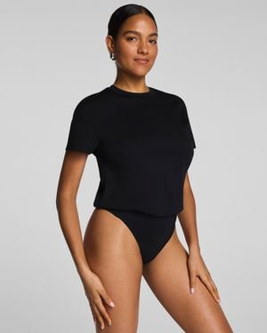 Spanx Lightweight Cotton Crewneck Short Sleeve Bodysuit - Blue