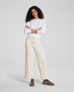 Spanx Shape Authentic 360 Cropped Wide Leg Jeans With Patch Pockets - White
