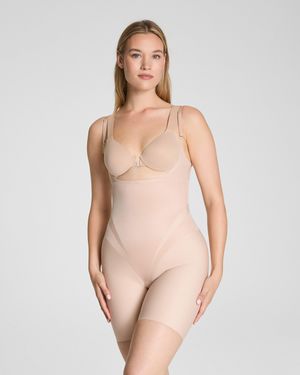 Spanx Supersculpt Transform Open-Bust Mid-Thigh Bodysuit - Natural