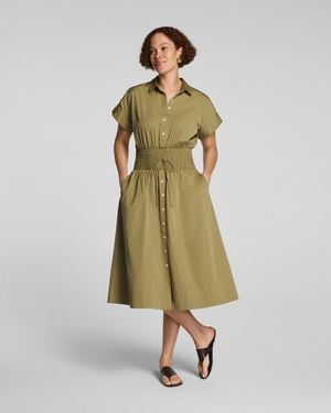 Spanx Poplin Smocked Midi Shirt Dress - Green