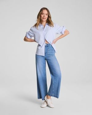 Spanx Shape Authentic 360 Cropped Wide Leg Jeans With Patch Pockets - Blue