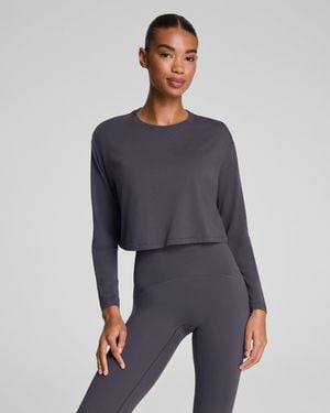 Spanx Outpace Cropped Long Sleeve Top - Blue