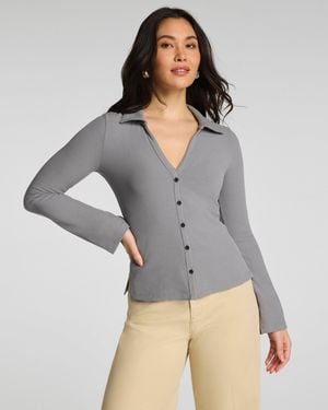 Spanx Ribbed Knit Button Down - Gray