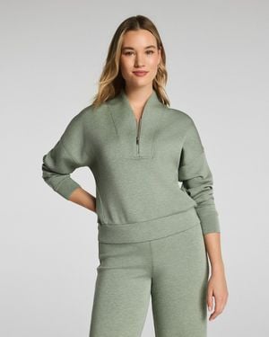Spanx Airessentials Shawl Collar Half Zip Top - Green