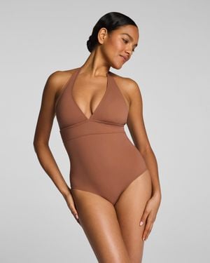 Spanx Sculpt Swim Halter One Piece - Brown