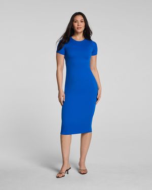 Spanx Smooth Jersey Crewneck Short Sleeve Midi Dress - Blue