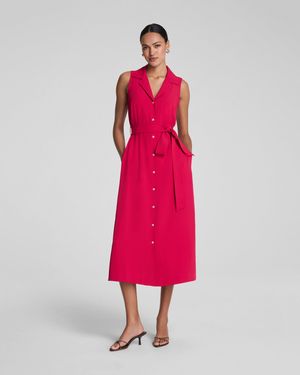 Spanx Carryon Belted Midi Shirt Dress - Pink