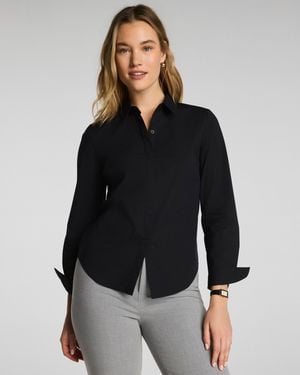 Spanx Poplin No-Gape Tailored Button Down - Black