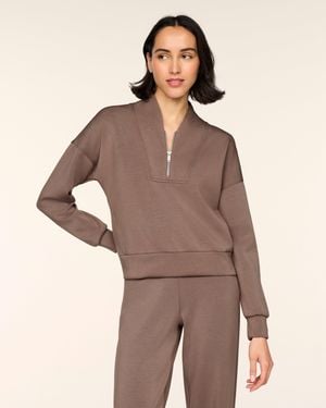 Spanx Airessentials Shawl Collar Half Zip Top - Brown