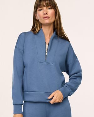Spanx Airessentials Shawl Collar Half Zip Top - Blue