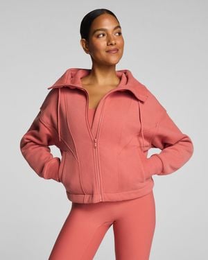 Spanx Boostup Cotton Fleece Full Zip Hoodie - Red