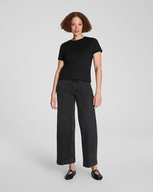 Spanx Shape Authentic 360 Cropped Wide Leg Jeans With Patch Pockets, Carbon - Blue