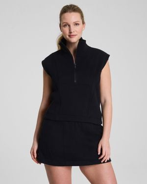 Spanx Boostup Cotton Fleece Half Zip Top Vest - Black