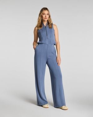 Spanx Airessentials Shawl Collar Half Zip Top Jumpsuit - Blue