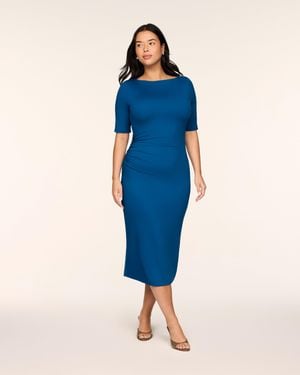 Spanx Smooth Jersey High Neck Ruched Midi Dress - Blue