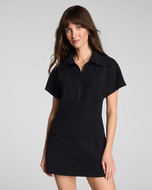 Spanx Airessentials French Rib Short Sleeve Half Zip Top - Black