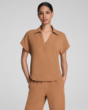 Spanx Carryon Collared T-Shirt - Brown